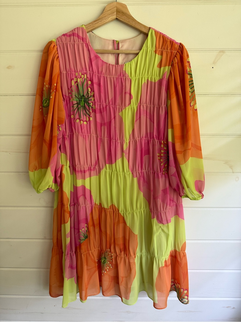 Trina Turk Pink, Orange & Lime Floral Tiered Dress